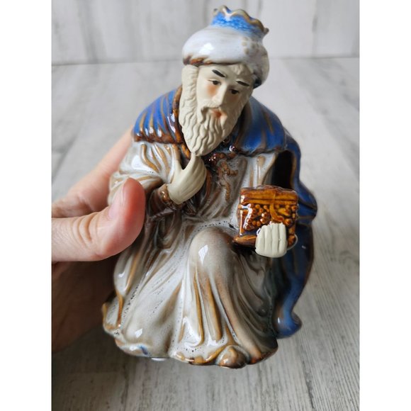 Ceramic Wiseman Nativity blue Xmas religious decor large - Picture 6 of 7